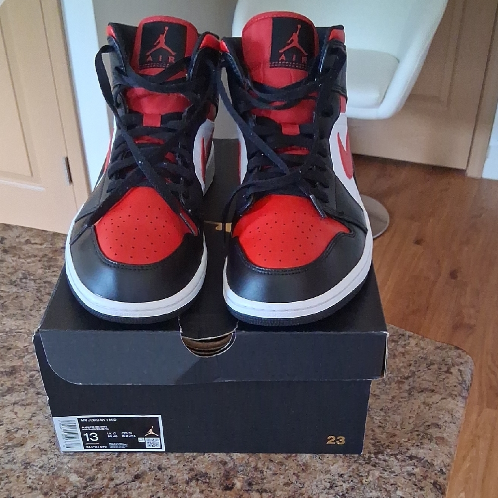 Air Jordan 1's Men's Red and Black High-Top Sneakers